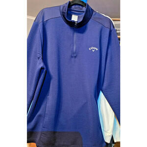 Callaway Mens 1/4 Zip Pullover Sweatshirt Blue Pockets Mock Neck Long Sleeve 2XL
